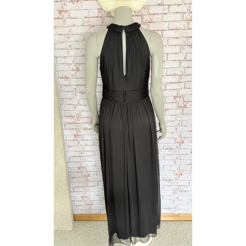 Black Mesh Crisscross Halter Maxi Dress Gown S 12 Formal Slit Prom Davids Bridal - Picture 2 of 10